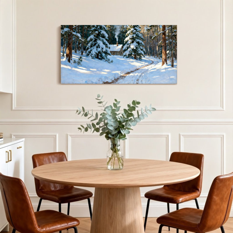 Paysage et nature, paysage de chalet enneigé, H 28 po x l 58 po