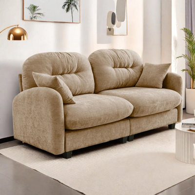 Canapé modulaire en chenille avec dossier capitonné, coussins ergonomiques et base en bois