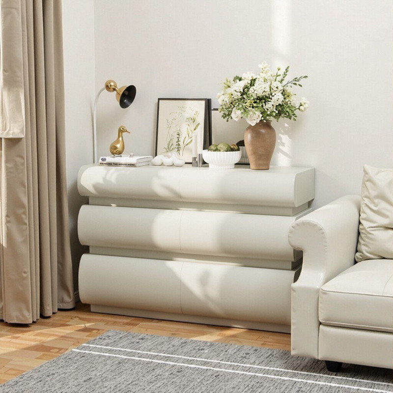 Commode 6 tiroirs en bois d'ingénierie sans poignée avec rangement large et sécurité anti-basculement, Blanc