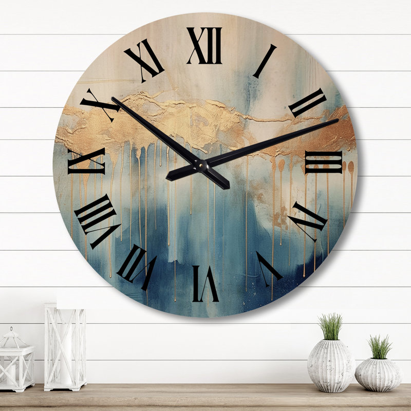 Horloge murale Momentary Spirit Golden Wave I - formes abstraites sur bois, Grand