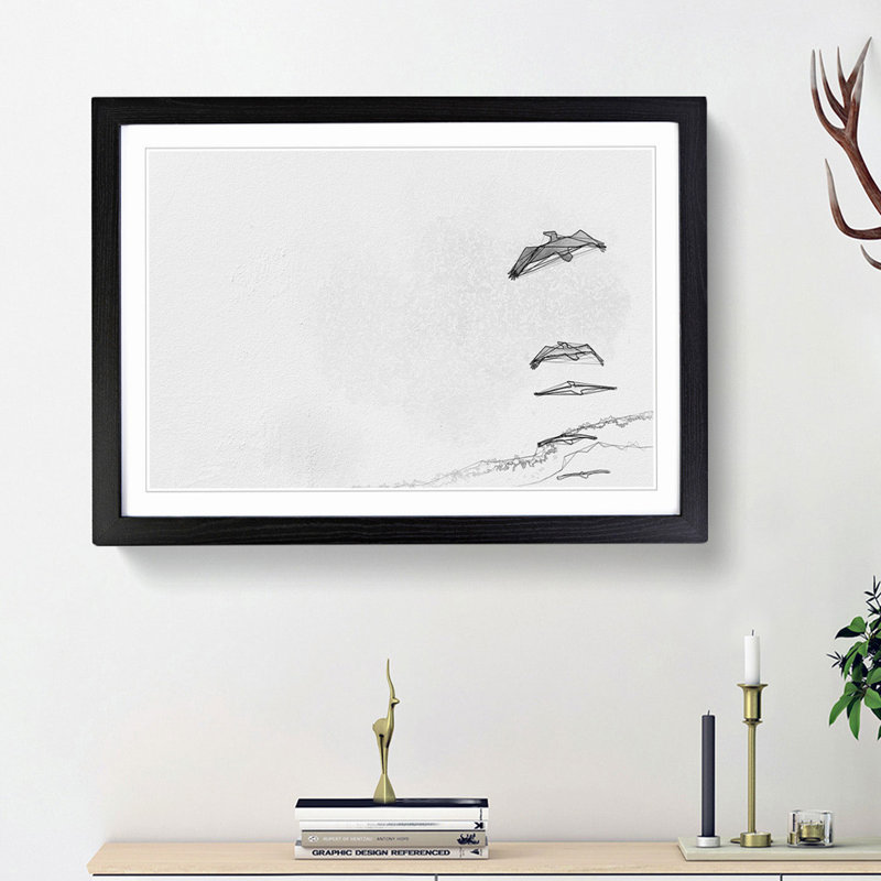 Pelican Formation in Abstract - Picture Frame Painting Print, 48cm H x 65cm W x 2cm D, Black Framed