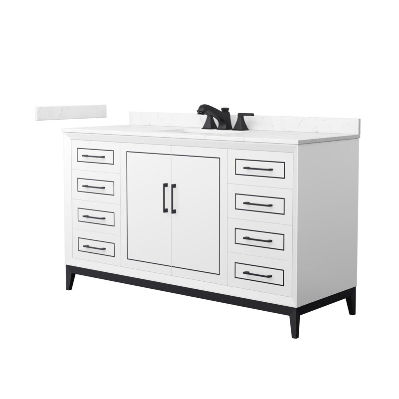 Marlena 42" Freestanding Single Bathroom Vanity with Cultured Marble Top, White, Matte Black, 60"