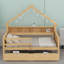 Lits plateforme en bois avec DEL, tablettes de rangement, tiroirs et garde-corps-775370598