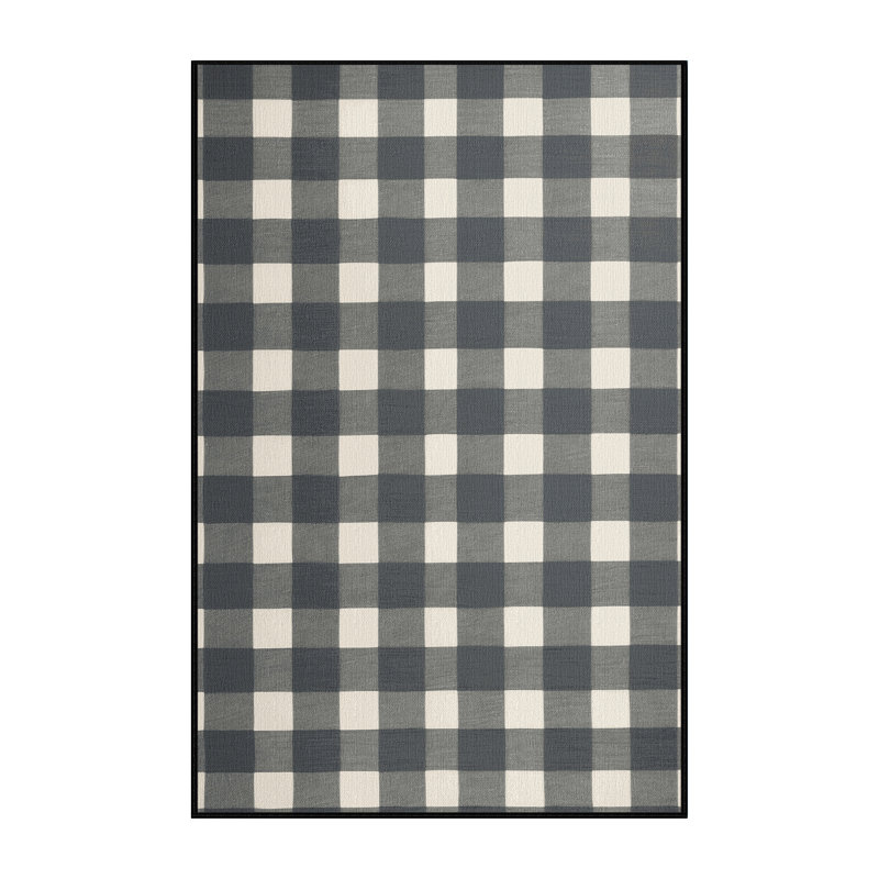 Tapis gris à carreaux lavable à la machine, Rectangle 7 pi x 10 pi