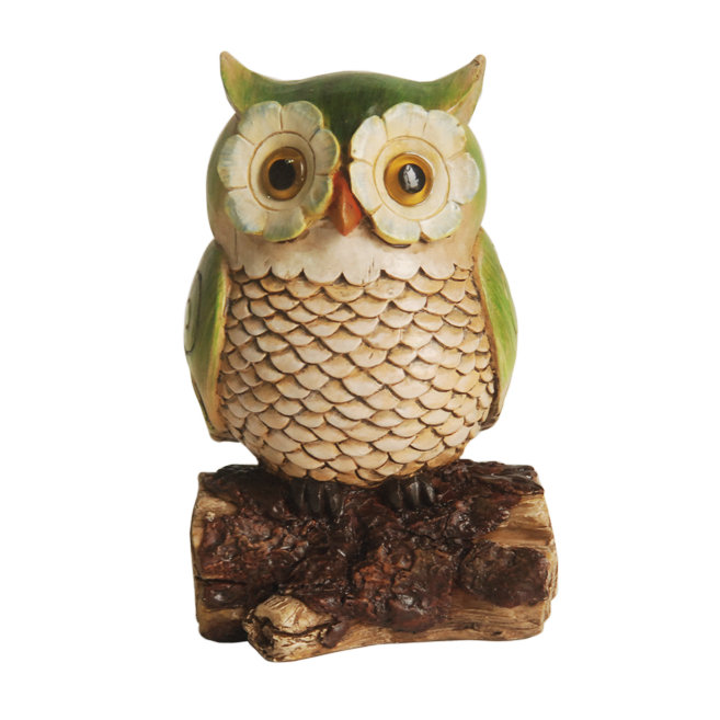 Statue de jardin 7 po Hibou sur une souche, Vert/beige/brun