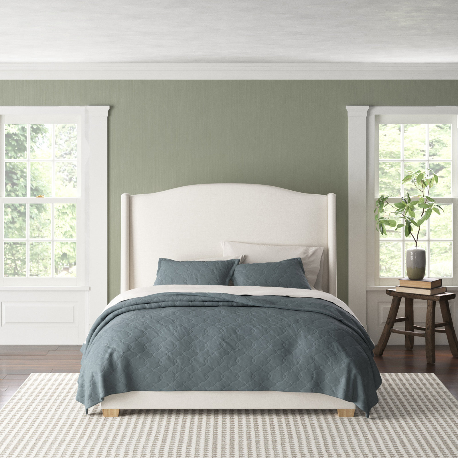 Allis Upholstered Wingback Bed, Zuma White Textured Linen, King