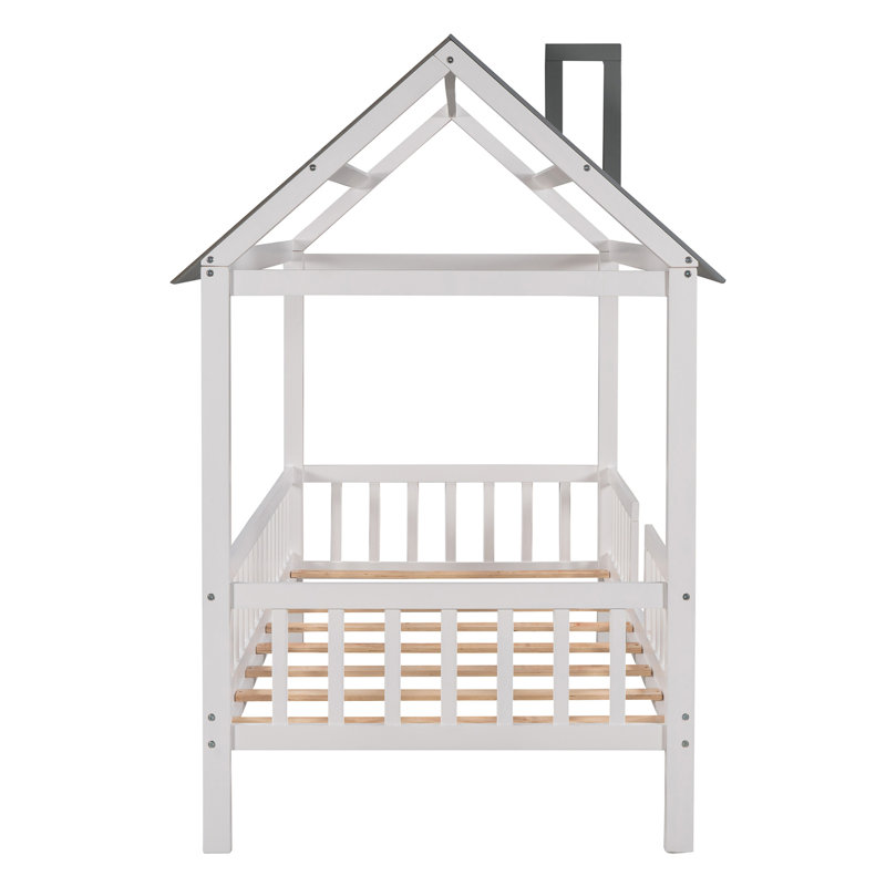 Lit simple en bois avec clôture, blanc