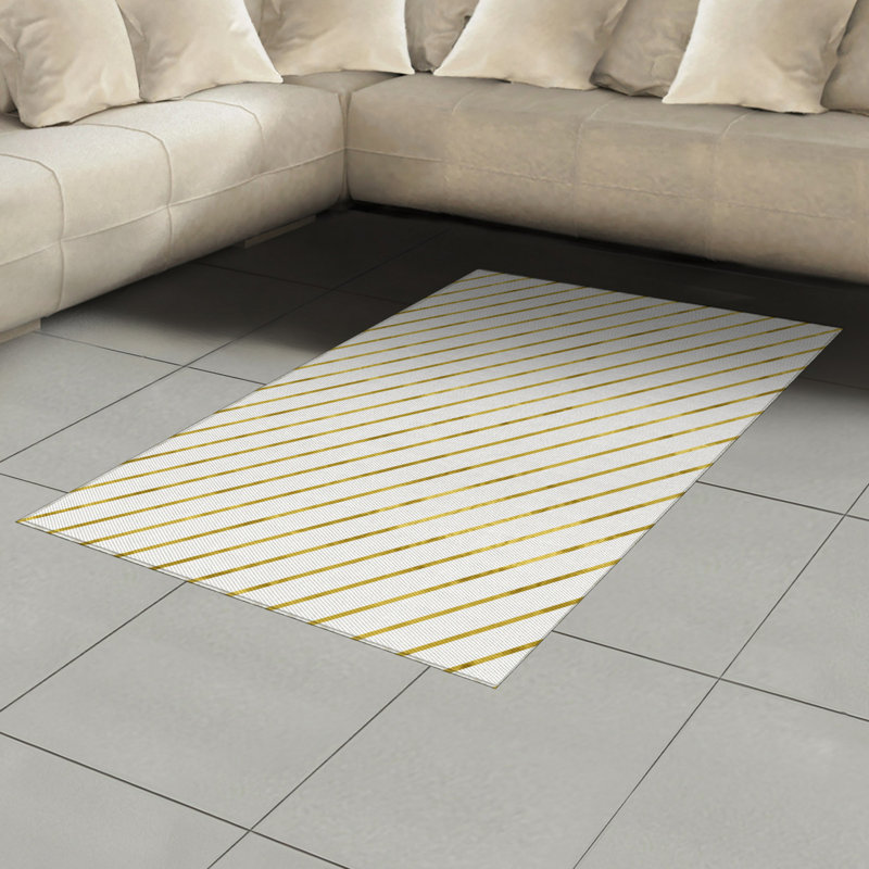 Tapis décoratif rayé en fibre de polyester à haute densité, Rectangle— 4 pi x 5 pi 8 po