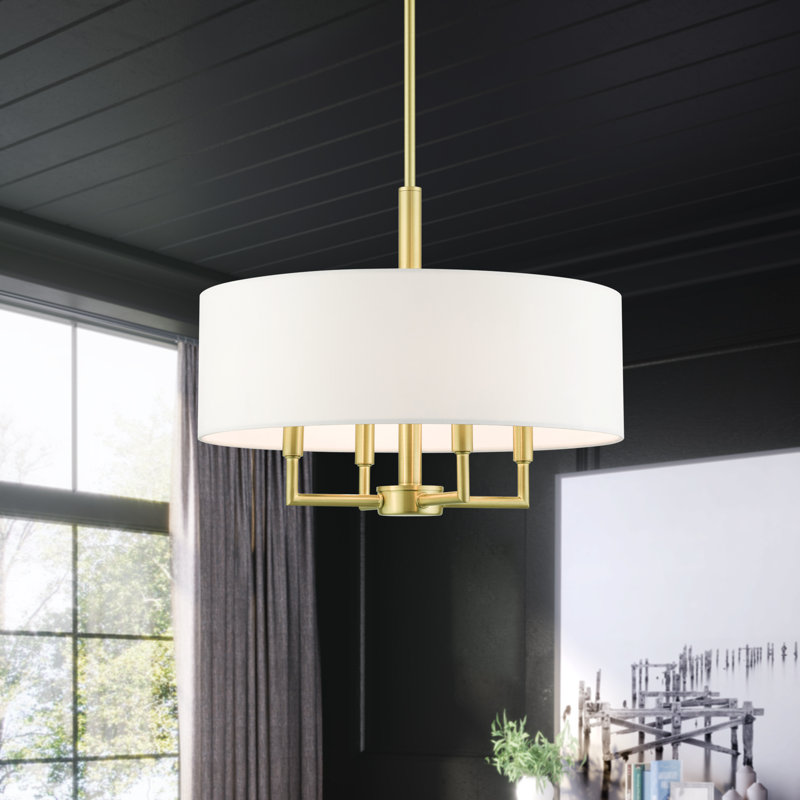 Luminaire suspendu tambour simple à 4 lumières Alirah, Laiton satiné