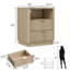  Table de chevet cannelée, table de chevet incurvée avec éclairage de station de charge, table de bout en bois avec 2 tiroirs, armoire de rangement moderne pour bureau de chambre à coucher (1, naturel)-2072236440-2050493428