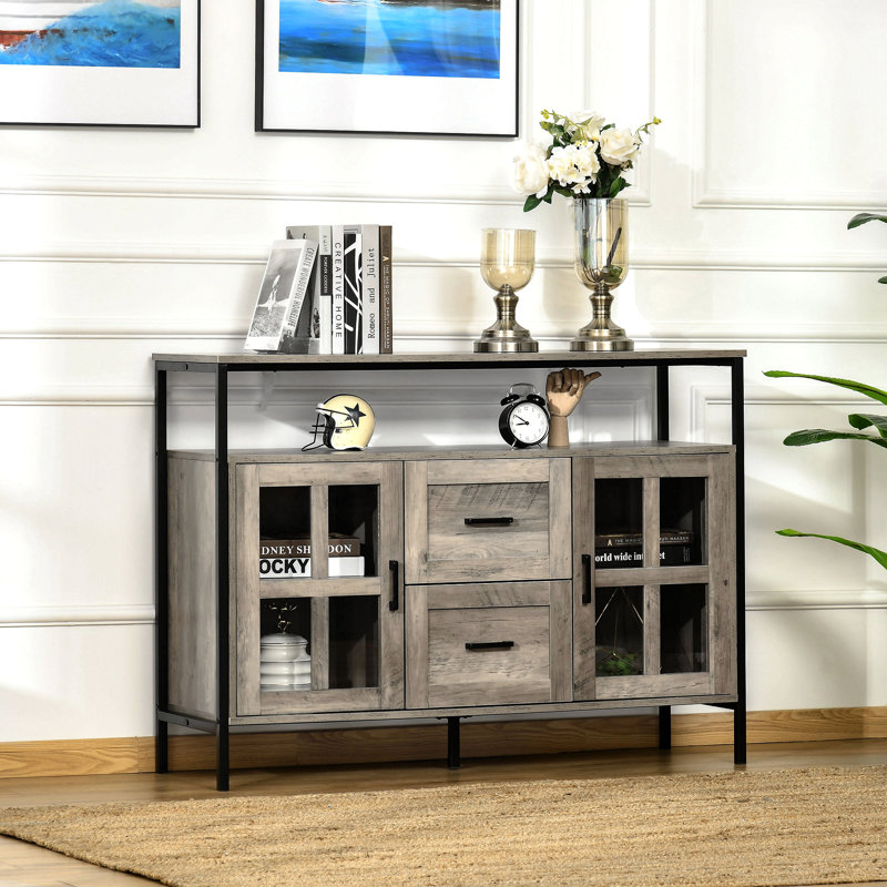 Buffet, armoire de cuisine, armoire à café avec tablettes réglables, portes en verre et 2 tiroirs pour le salon HOMcom