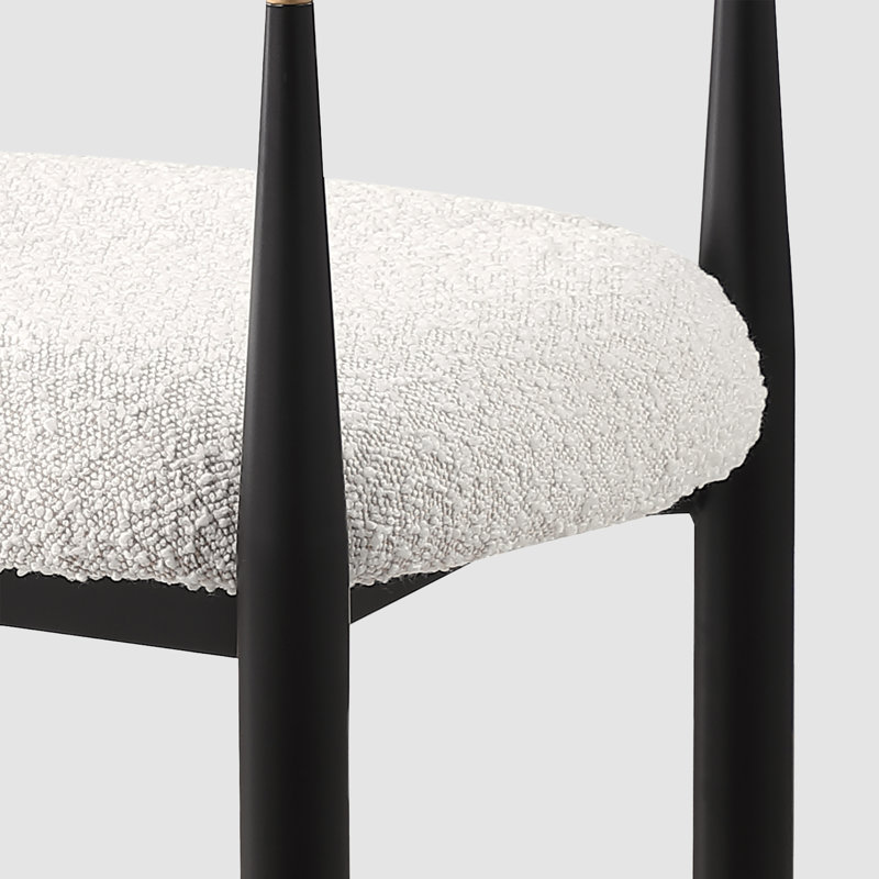 Metal Upholstered Dining Chairs, Beige Boucle, Black