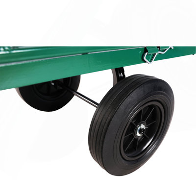 Chariot utilitaire de jardin robuste à roues pleines pour le transport de bois de chauffage, chariot à outils d'extérieur, vert