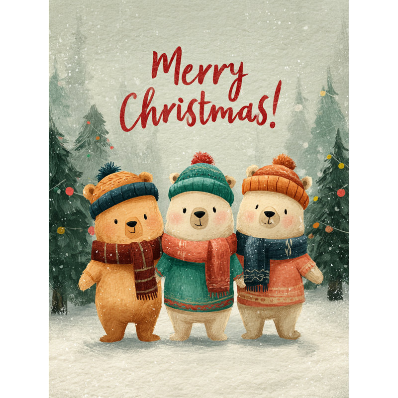 «Three Bears Merry Christmas», art mural sur toile tendue, H 24 po x l 16 po