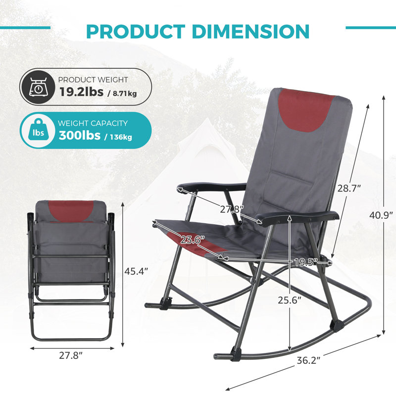 High-Back Folding Rocking Chair 1 Piece - Dark Grey / Red, Blue/Gray