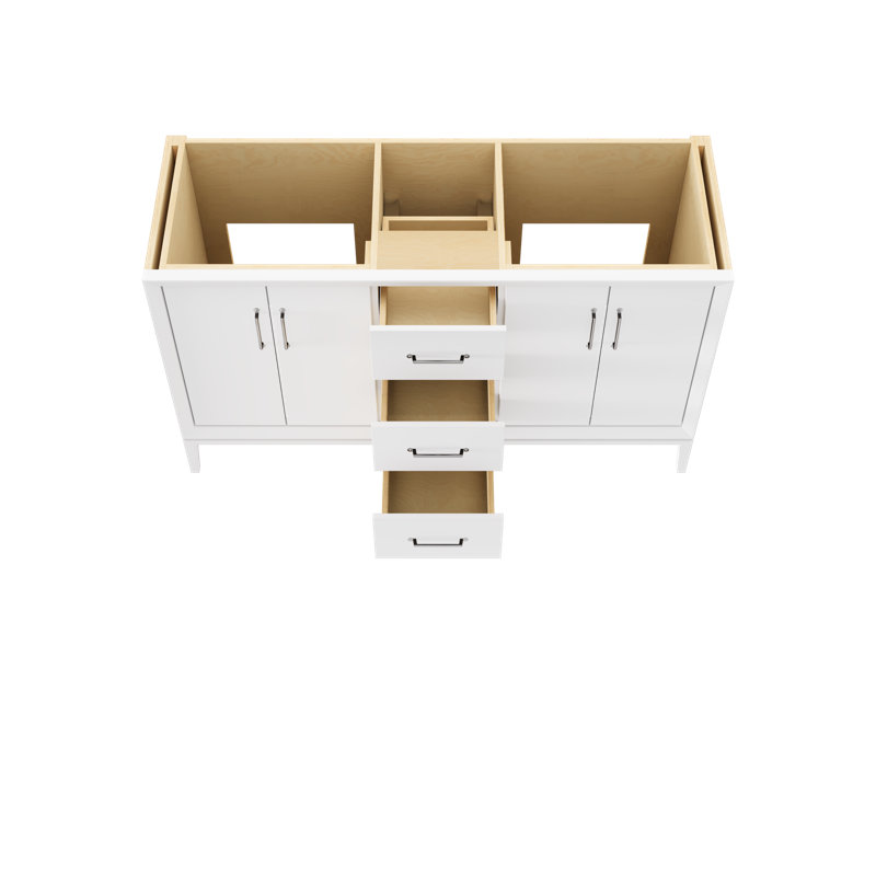 Meuble-lavabo double Alexandra, Blanc pur, 60", Chrome poli