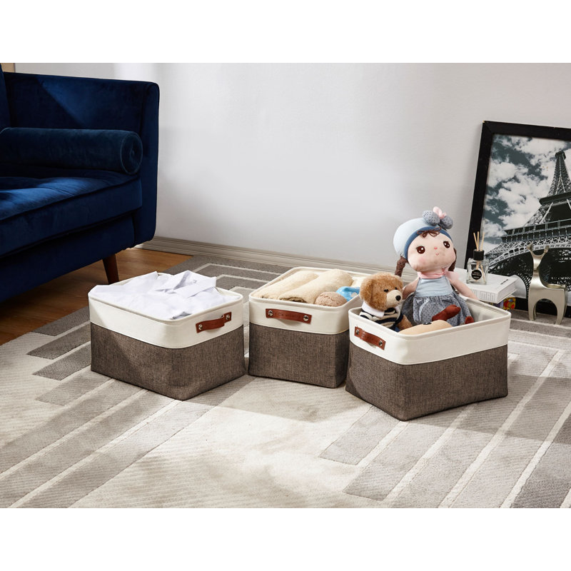Bac de rangement en tissu XL, Brun / blanc, 3