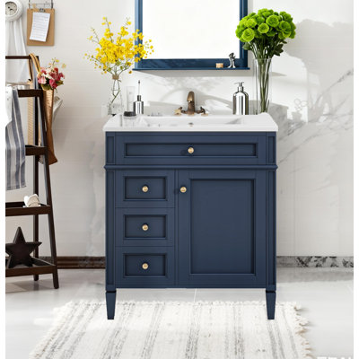 Meuble-lavabo simple autoportant avec 3 tiroirs et armoire Oriah