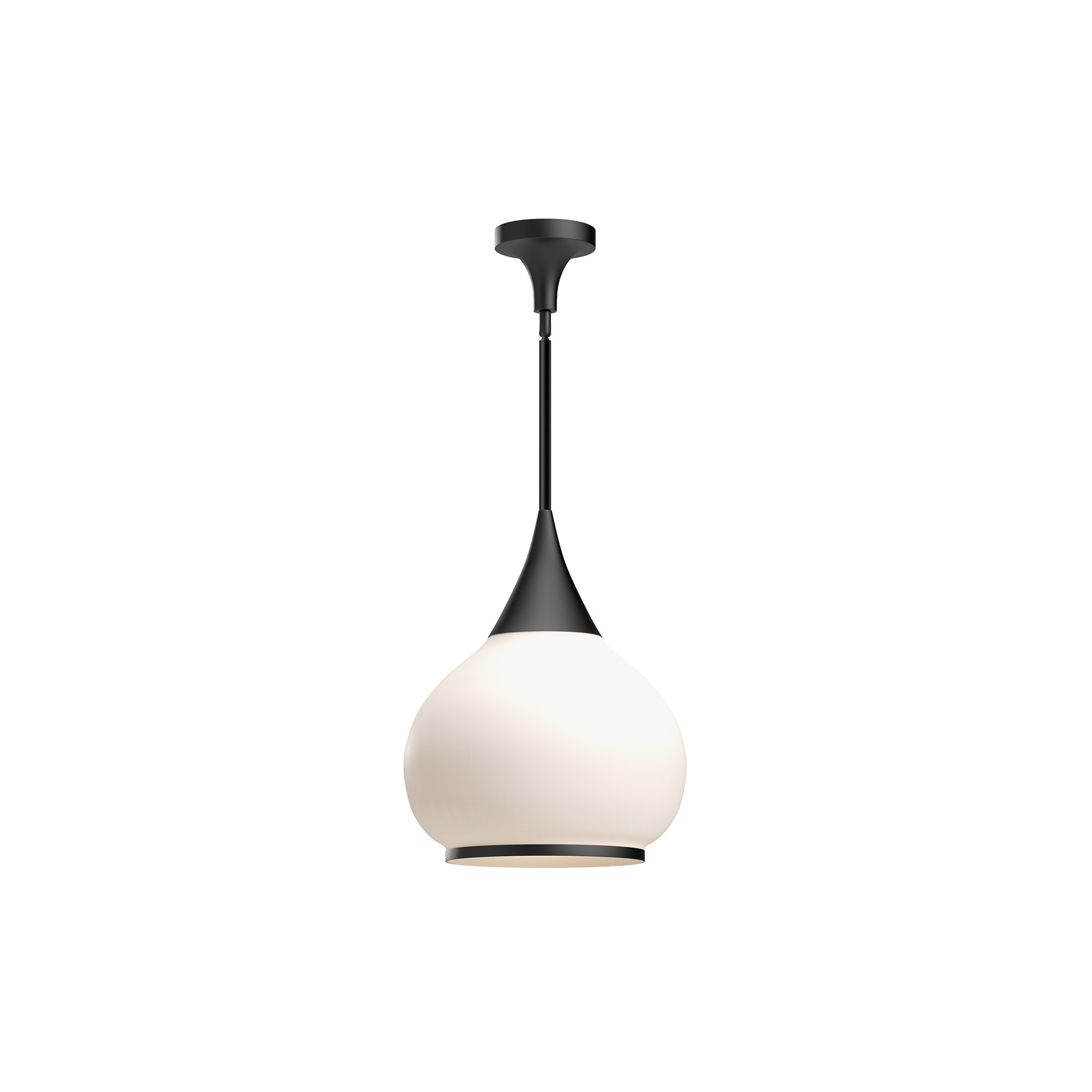 Hazel Single Light Glass Pendant, Opal, Matte Black, 68" H x 14" W x 14.13" D