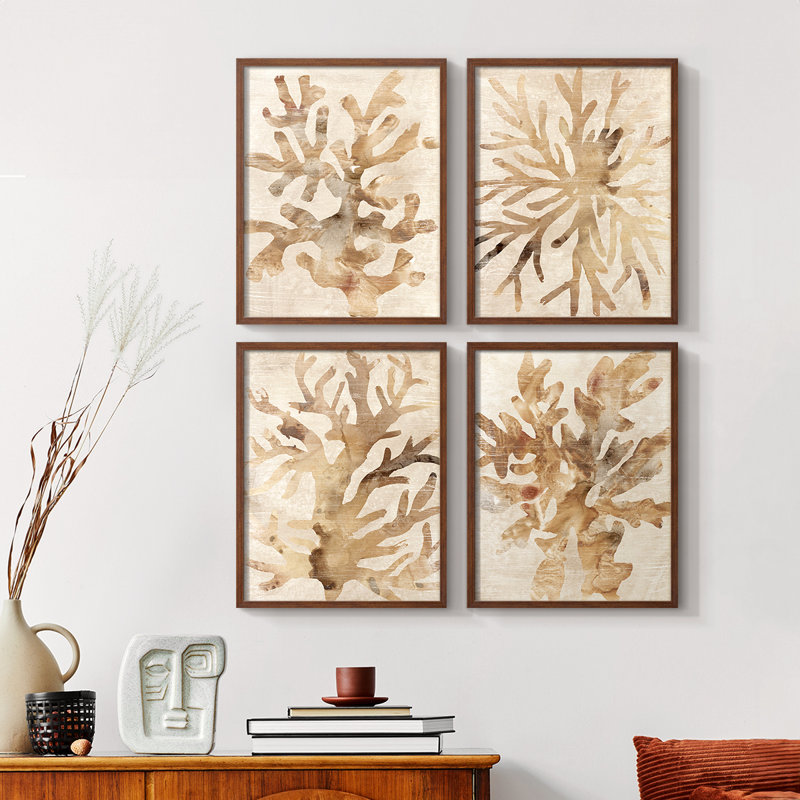 Parchemin corail I, ensemble de 4 reproductions encadrées, H 20 po x l 16 po, Naturel