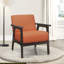 Siège rembourré orange, structure en bois d'hévéa massif, fauteuil d'appoint de salon gris antique en tissu, finition, essentiel-2062338344