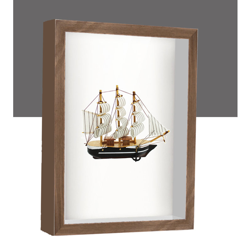 Gray Solid Wood Shadow Box Picture Frame, Brown, 17" W x 17" H