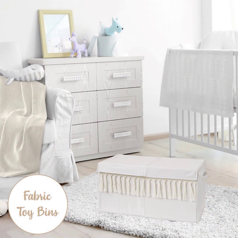 Ivory Boho Fringe Foldable Fabric Storage Cubes Set of 2
