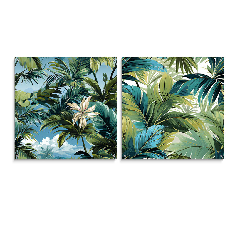 Palmier - motif tropical - ensemble de 2 peintures murales en acrylique tropical bord de mer, H 16 po x l 33 po