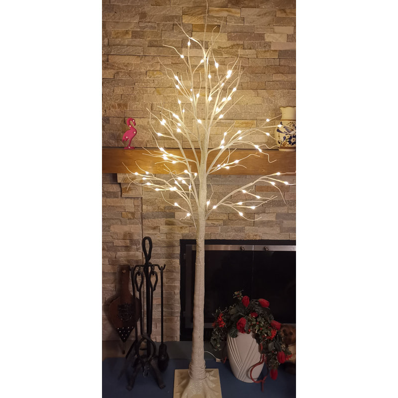 80 pièces avec arbres et branches éclairés, Blanc, 70"