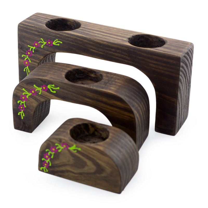Ensemble de porte-photophore en bois 3 pièces fuchsia pétales