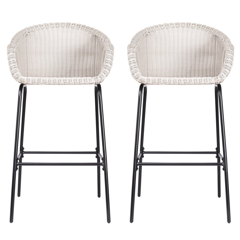 Métal d'extérieur, 2 faux tabourets gris, conception tout-en-un avec structure transparente, motif de panier tissé, siège de 29,50 po pour tables de bar, structure en fer noir durable, repose-pieds de 12,50 po