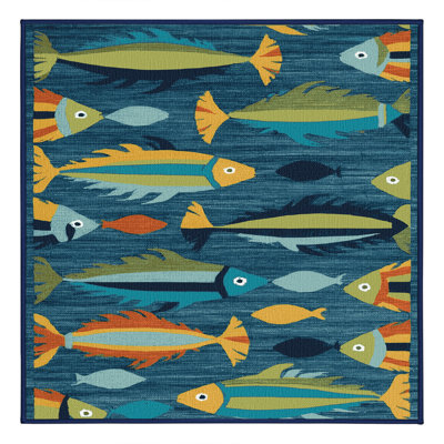 Washable Contemporary Fish Hawaiian Area Rug