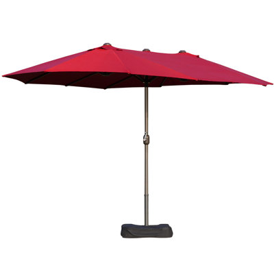 Patio Umbrella 15' - Steel Rectangular Double Sided Outdoor Protection Umbrella. Strong And Stable, Easy Crank, Wine Red For Pool Deck Market Feature, Control,