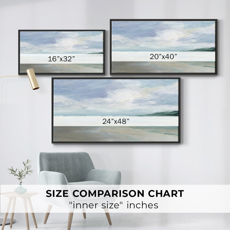 Plage de sable humide - Toile tendue avec cadre, prête à être accrochée, H 17 po x l 33 po, Noir, noir, noir, noir