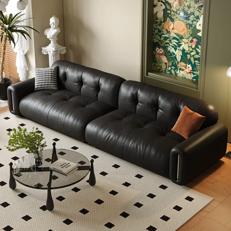 Black Minimalist Creative Casual Sofa, 30.71" H x 129.92" W x 43.31" D