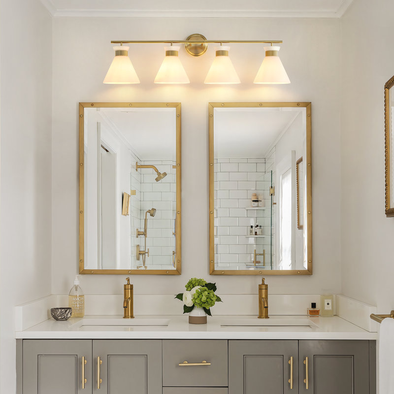 Kaylisa 4 Light Mid-Century Modern Gold Dimmable Vanity Light, Gold