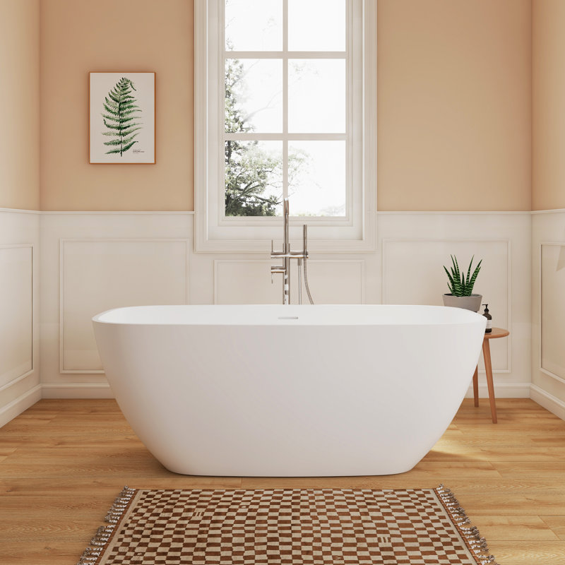 Fslefay 59'' Freestanding Bathtub Solid Surface Deep Soaking Tubs