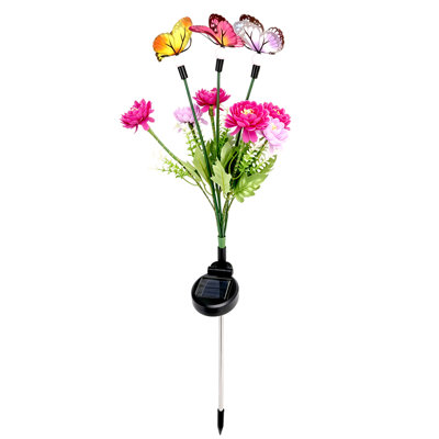 Lot de 2 lampes solaires de jardin à piquer, 7 fleurs de lotus violettes et 3 papillons colorés, éclairage de chemin blanc chaud du crépuscule à l'aube, lampes décoratives extérieures étanches IP65 pour allées de jardin, parterres de fleurs et jardinières
