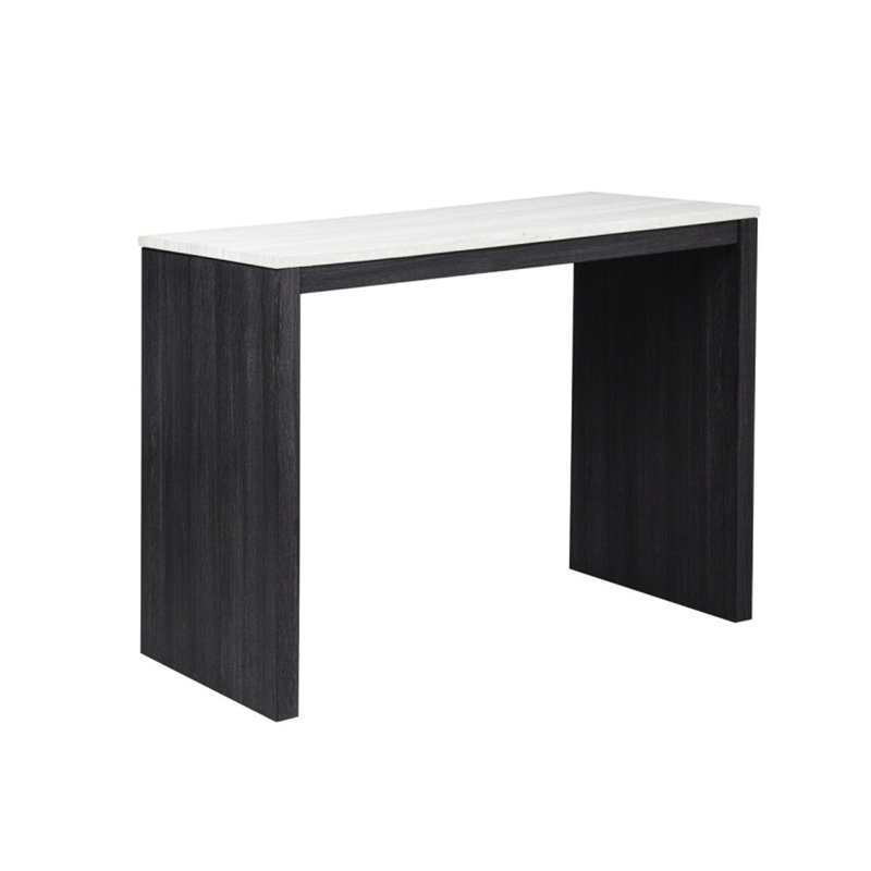 47 po Table de salle à manger à hauteur de comptoir en faux marbre (siège pour 2 personnes), table de bar à cadre en bois, noir / beige