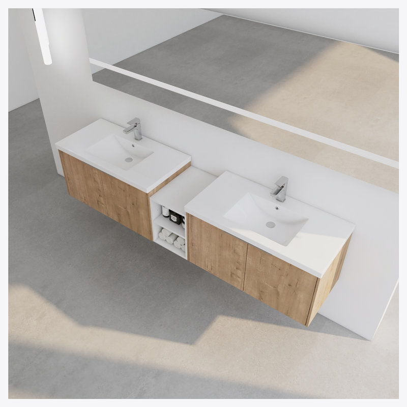 Meuble-lavabo à fermeture en douceur avec lavabo, Naturel / naturel