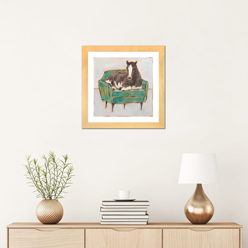 «Creature Comforts I» par Ethan Harper - reproduction d'art, H 16 po x l 16 po x p 1 po, Toile avec cadre en bois beige
