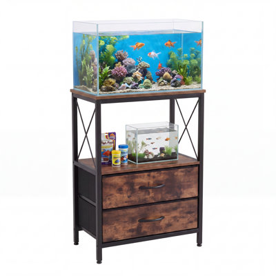 Metal Fish Tank Stand for 5-10 Gallon Aquarium, 2-Tier Storage Fabric Drawers, 350 Lbs Capacity, Black
