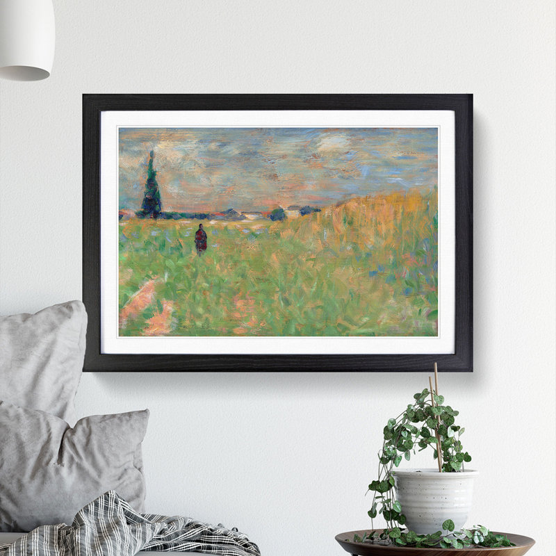 A Summer Landscape by Georges Seurat - Picture Frame Painting, Black Framed, 27cm H x 36cm W x 2cm D