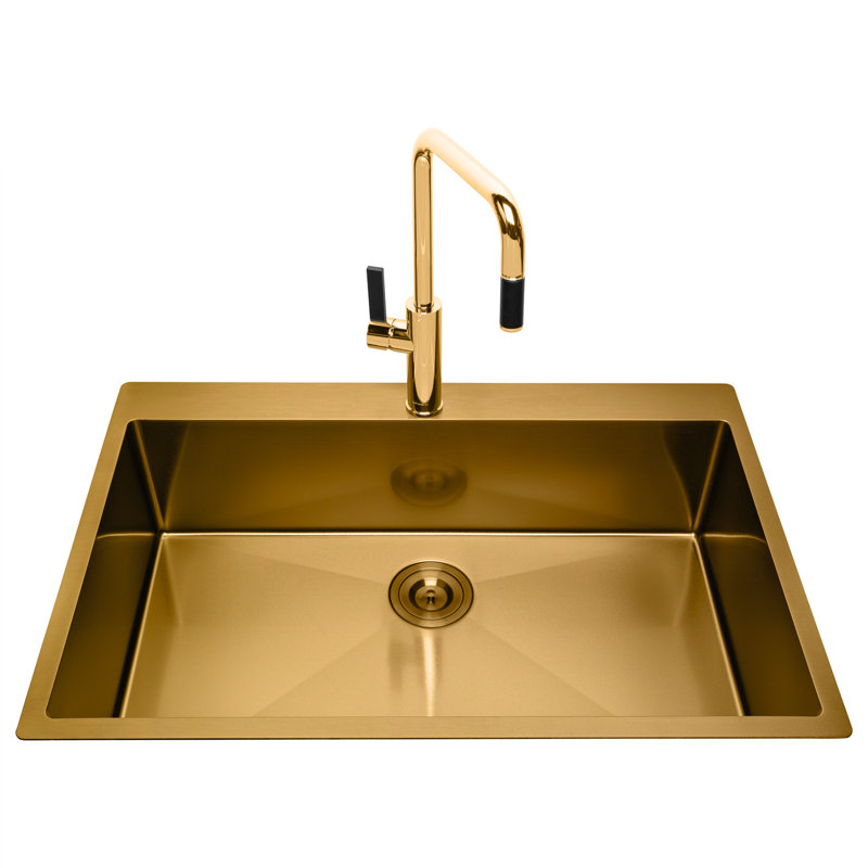Italian Pull Out Single Handle Kitchen Faucet With Accessories, Polished Gold