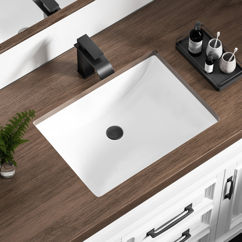 20" x 15" Rectangular Undermount Bathroom Sink in White Ceramic with Overflow
