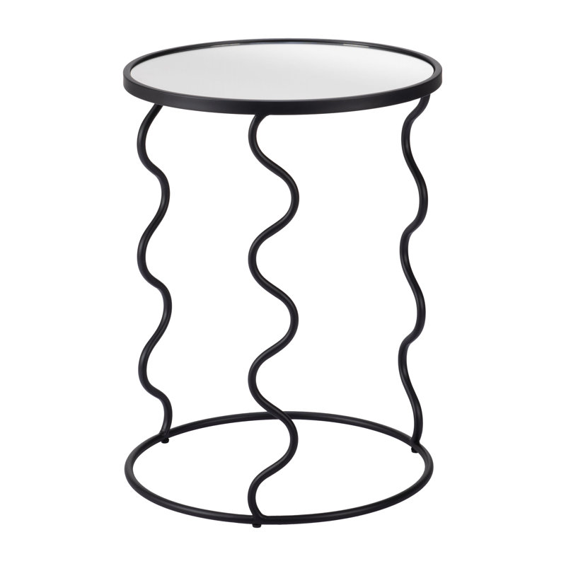 Bastia Black Round Glass and Metal Accent Table