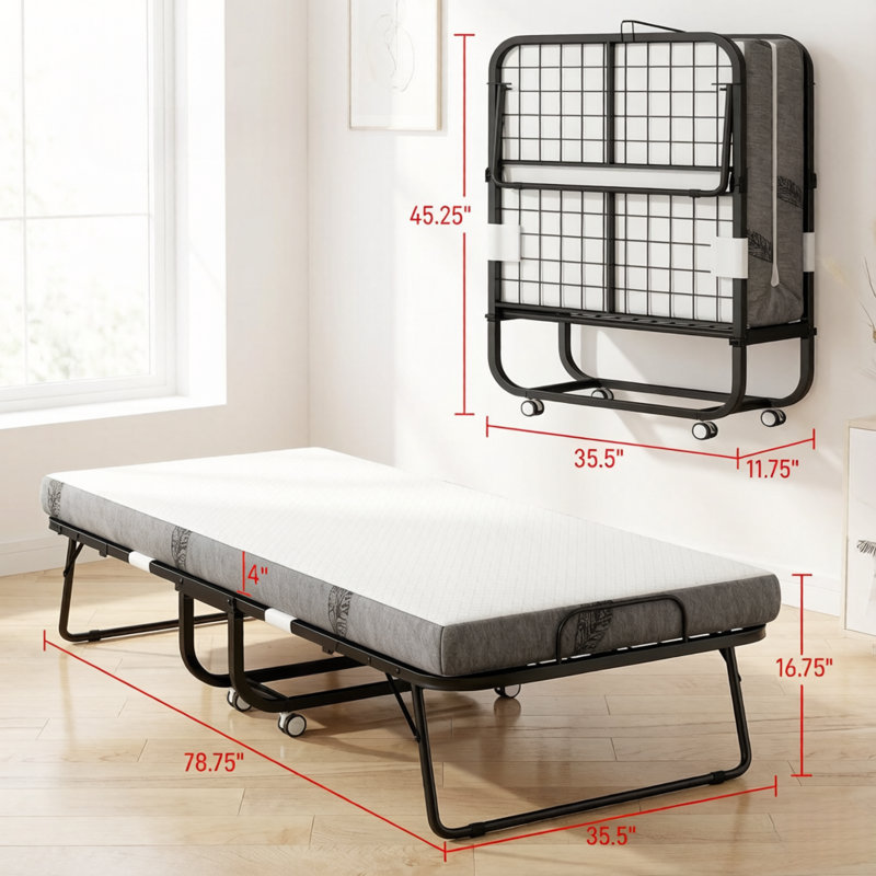 Lits portatifs, lit escamotable moderne compact à structure en acier pour le rangement à la maison
