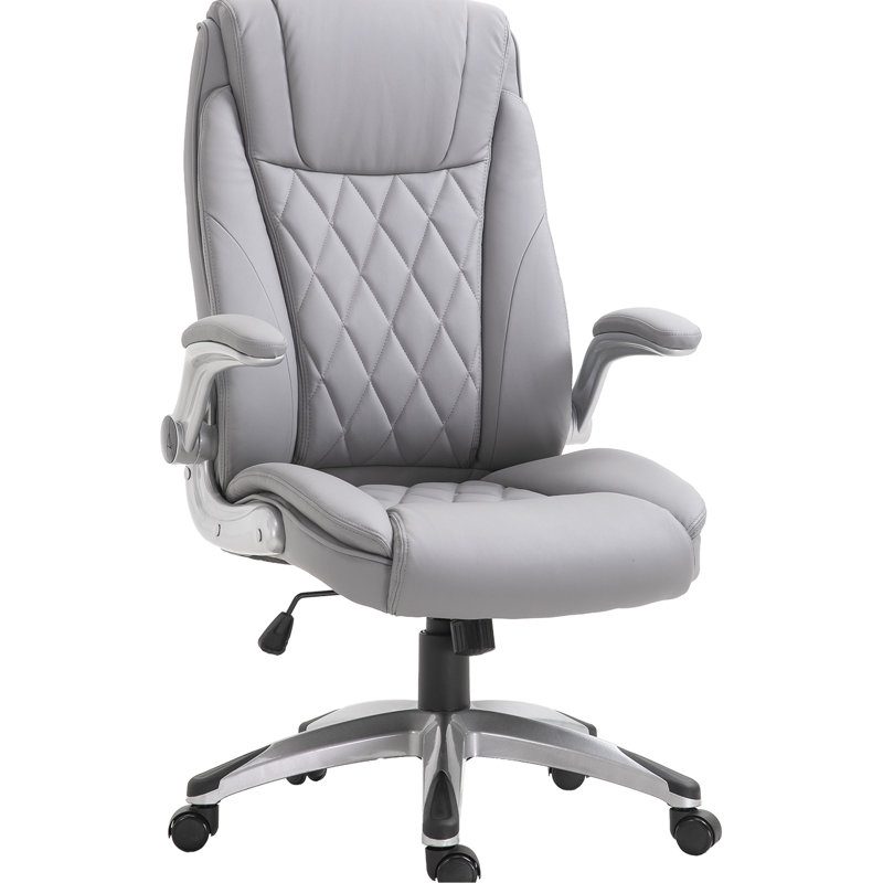 Chaise de bureau à haut dossier avec pivot à 360 degrés et accoudoirs souples, rembourrage épais en similicuir gris