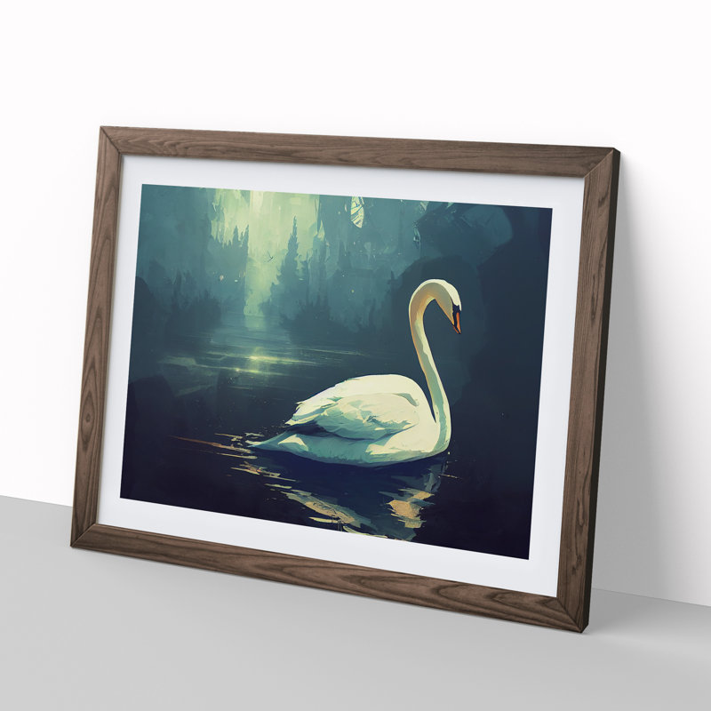Swan Art Vol.5 1 Piece Single Picture Frame Painting, 25cm H x 34cm W x 2cm D, Walnut