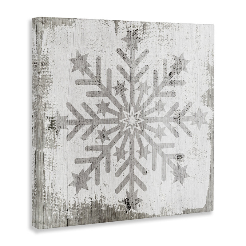 Winter Snowflake Weathered Pattern Off-White Canvas Wall Art